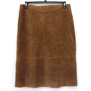 CLIO Suede Brown Leather Skirt Pencil Lined Y2K Zip Size 14 large